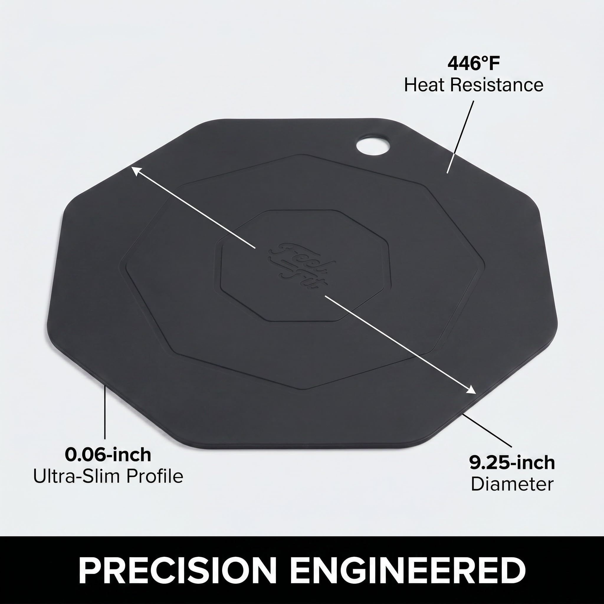 FEEL FIT Tappetino in silicone per piano cottura a induzione (23,5 cm), resistente al calore e antigraffio, solo per fornelli magnetici e piano cottura a induzione, ottagonale, confezione da 1 (nero)