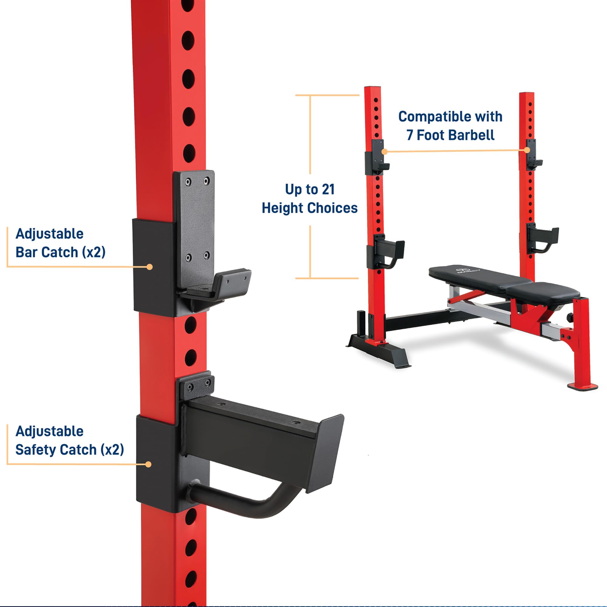 Deluxe Olympic Weight Bench with Adjustable Back & Bar Catch & Optional Arm Curl, Leg Developer, Lat Tower Attachments (Sold Separately), Personal Home Gym for Strength Training, Weightlifting