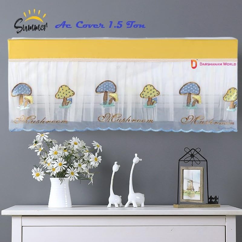 DARSHANAM WORLD Jacquard Premium Work Indoor AC Dust Protection Cover Dust Proof Washable AC Cover for All Season Open Type Running Mode AC Cover 1.5 Ton (38 X 12 X 9 inch ) (YELLOW MUSHROOM)