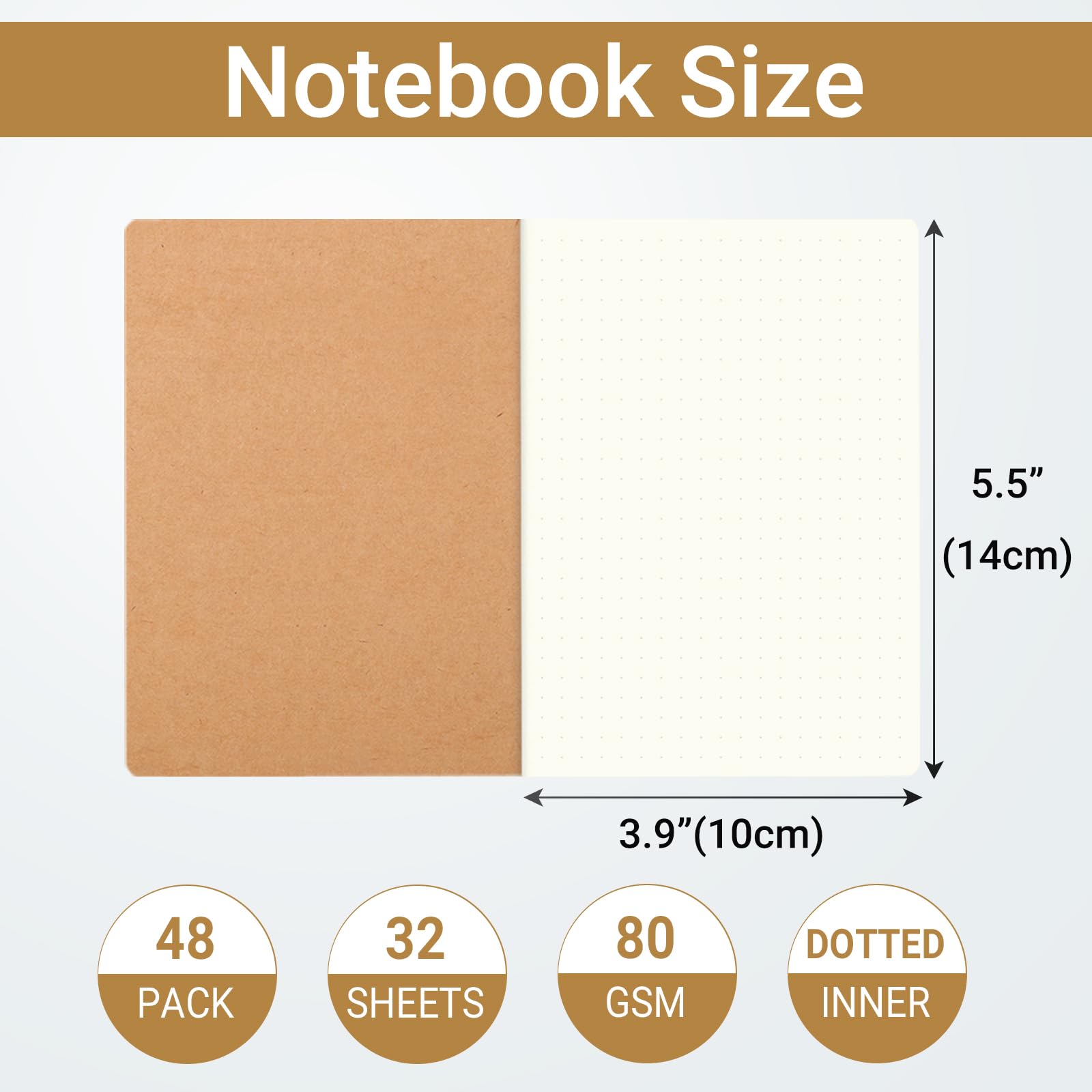 zmybcpack Lot de 48 carnets de notes A6 à grille à points, carnet de notes de poche à pois relié avec couverture kraft, 30 feuilles/60 pages à grille à points