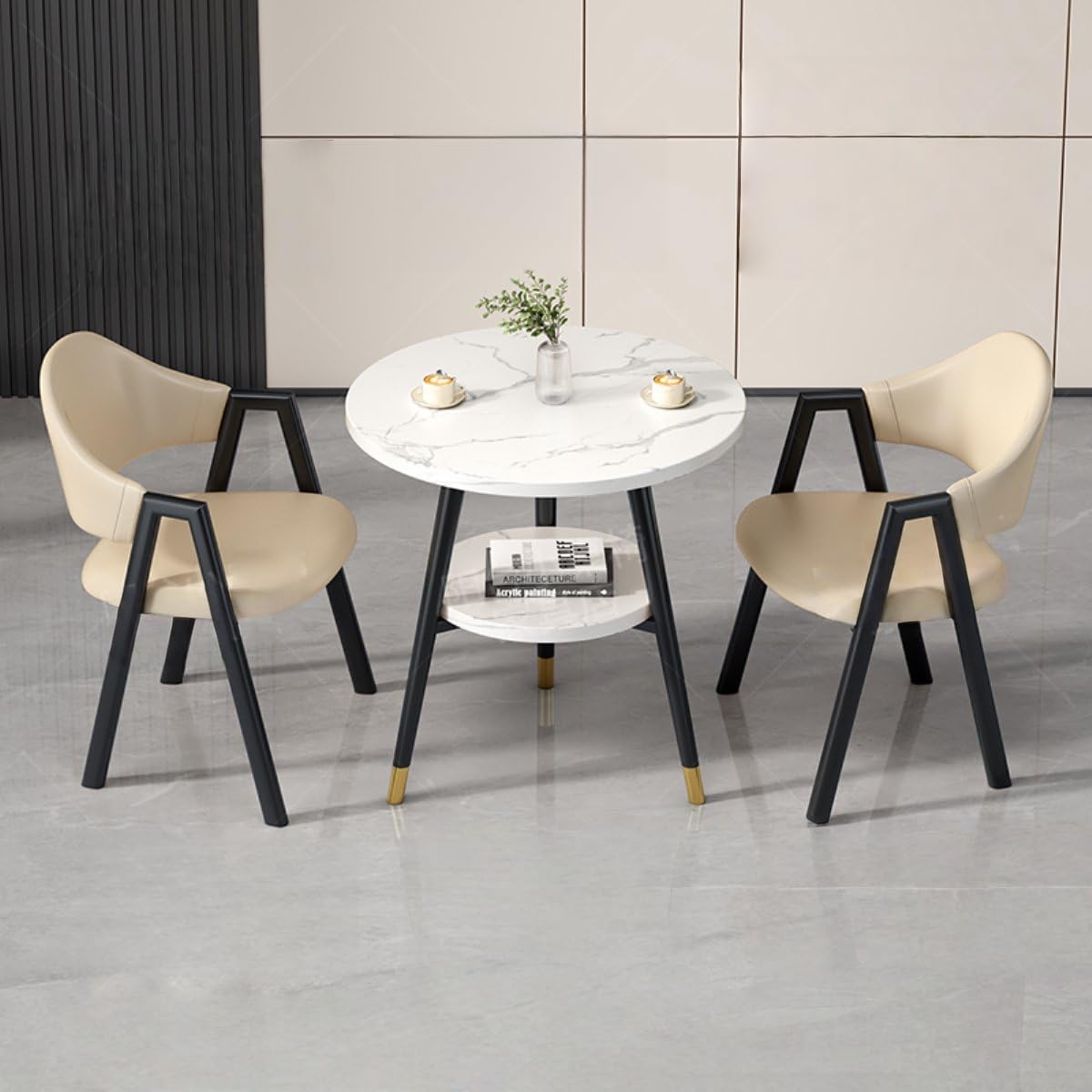 Round Reception Desk and Chair Set, Office Conference Table &amp; Chairs, Business Coffee Dining Table Set for Small Space Reception Room, Lounge, Conference Room
