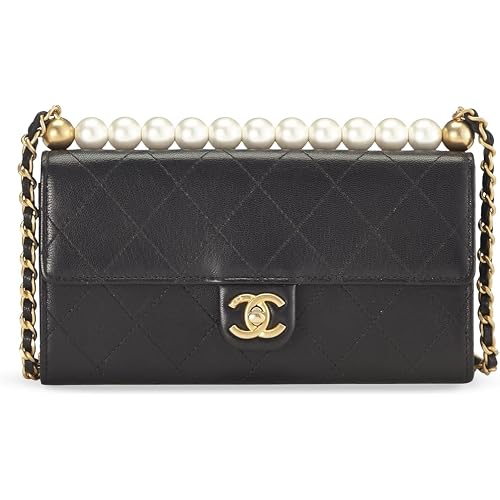WHAT GOES AROUND COMES AROUND Women's Pre-Loved Chanel Black Calfskin Chic Pearl Wallet on Chain