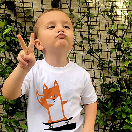 The Spunky Stork Youth Tween Boys Funny Skateboarding Fox Organic Toddler Shirt2