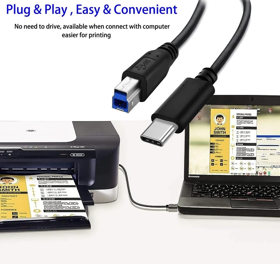 Miniatura 4 de Cable USB tipo C a USB B 3.0 de 6.6 ft USB C macho a USB B macho de alta velocidad 5 Gbps C a B macho Cable