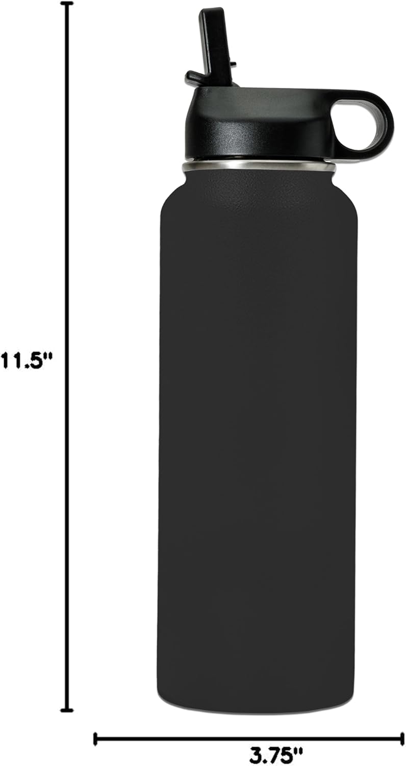 LaserGram Personalized Water Bottle, Bible Verse John 3-16, Stainless Steel Double Wall Vacuum Insulated with Flip Top Straw, Custom Engraved Gift (40oz / 1180ml Black)
