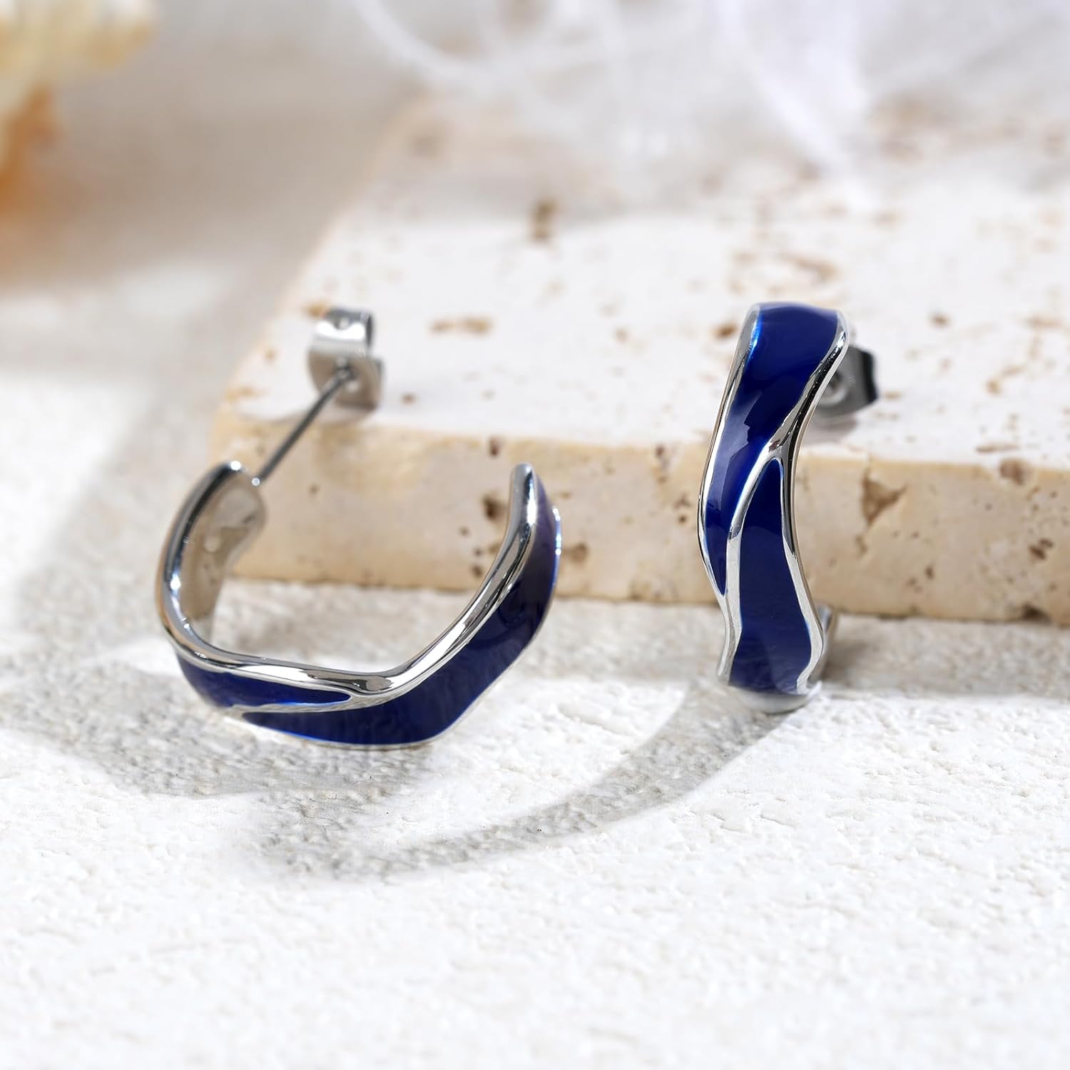 Two Tone Enamel Hoop Earrings for Women C-Shaped Earrings Colorful Enamel Jewelry Christmas Gift for Wife Girlfriend - Image 6