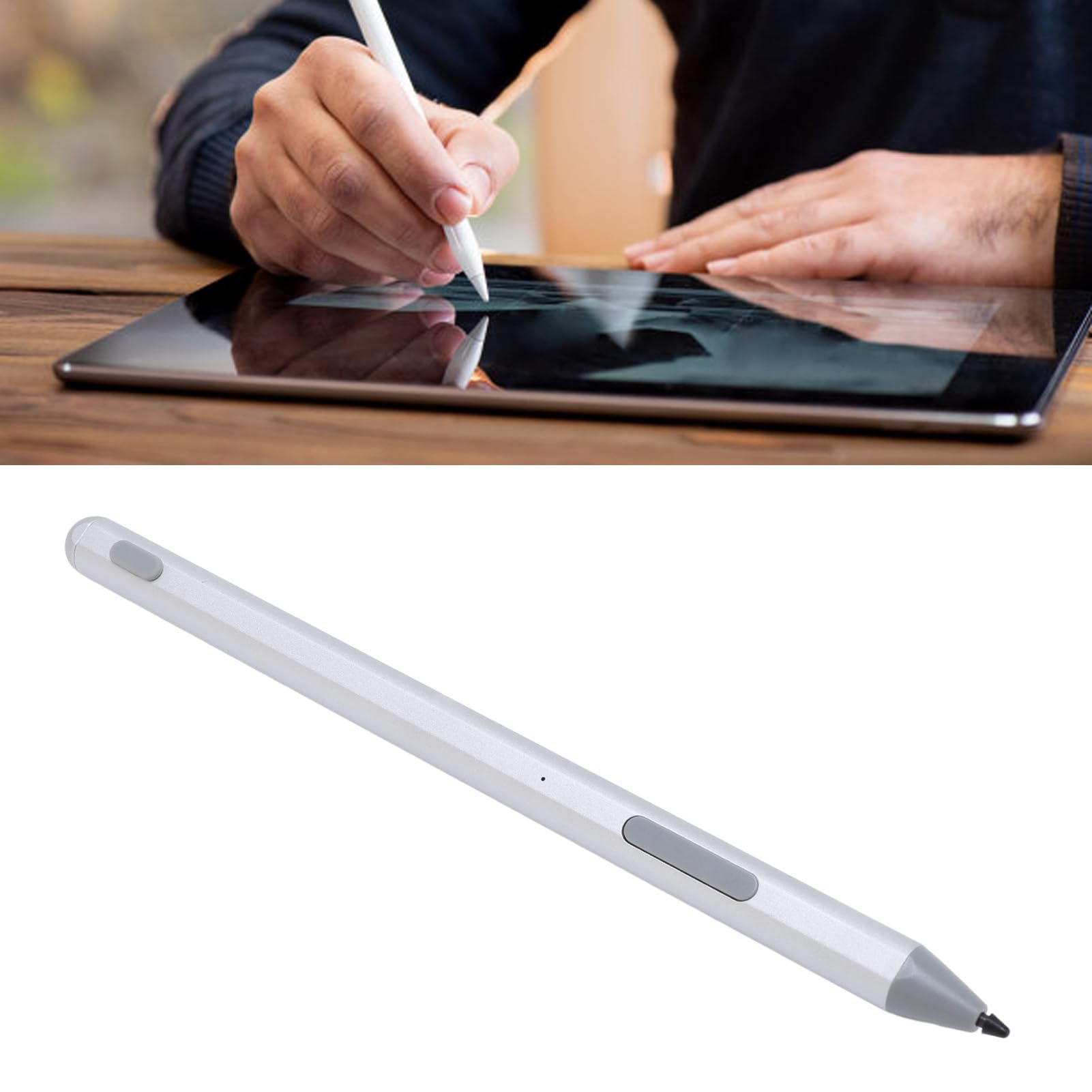 ASHATA Pennino per protocollo MPP2.0, Pennino capacitivo ricaricabile per touch screen, penna magnetica portatile, batteria integrata 130 mAh (argento)
