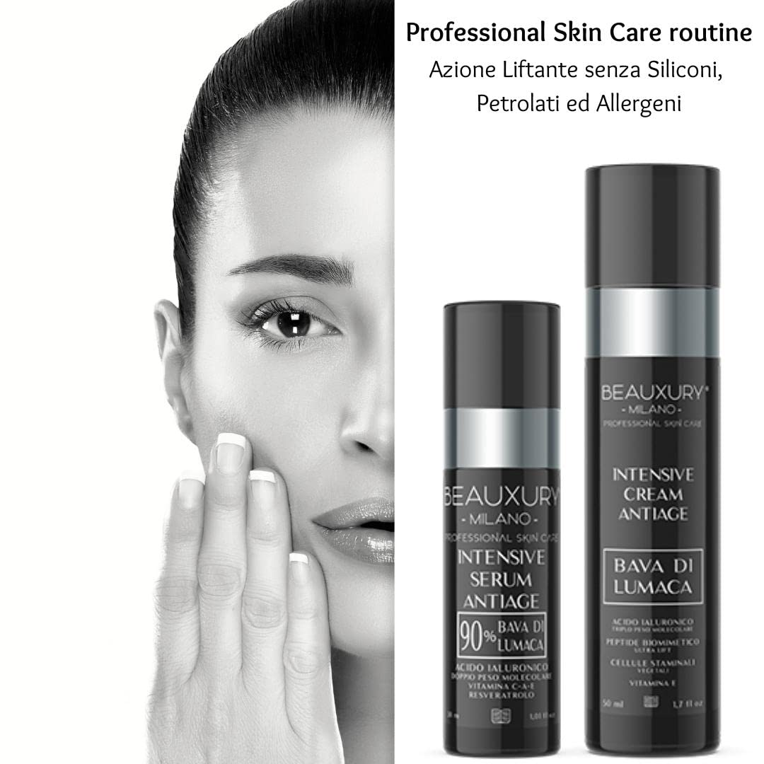 Beauxury Milano Anti-Falten-Gesichtsserum mit Schneckenschleim 90% und Anti-Age-Creme, Lifting-Effekt und Aufpolstern mit Hyaluronsäure – Talg-Set, normalisierend, ideal für reife Haut