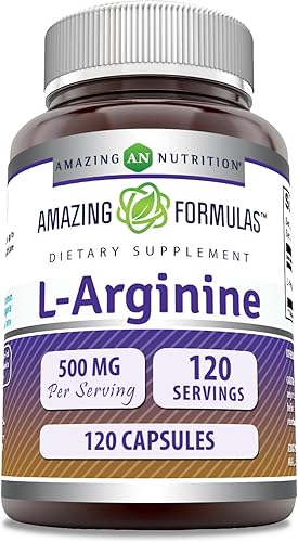 Amazing Formulas - Suplemento de L-arginina 500 mg por porción Cápsulas Suplemento de aminoácidos para hombres y mujeres Sin OMG Sin gluten