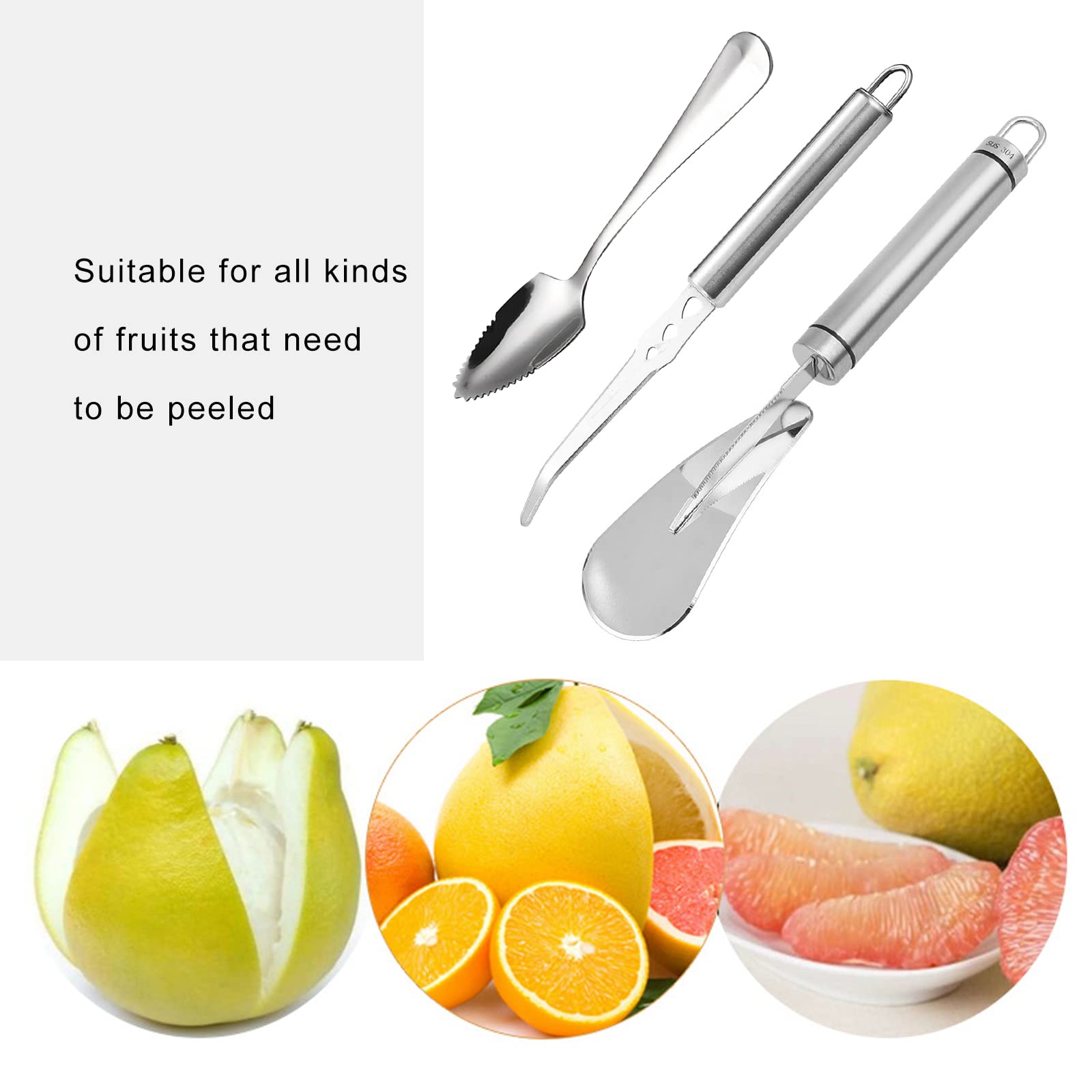 Klyuqoz Coltello per pompelmo con bordo seghettato, set di 3 coltelli per pompelmo e coltello, in acciaio inox, gadget da cucina per pompelmo arance frutto della passione