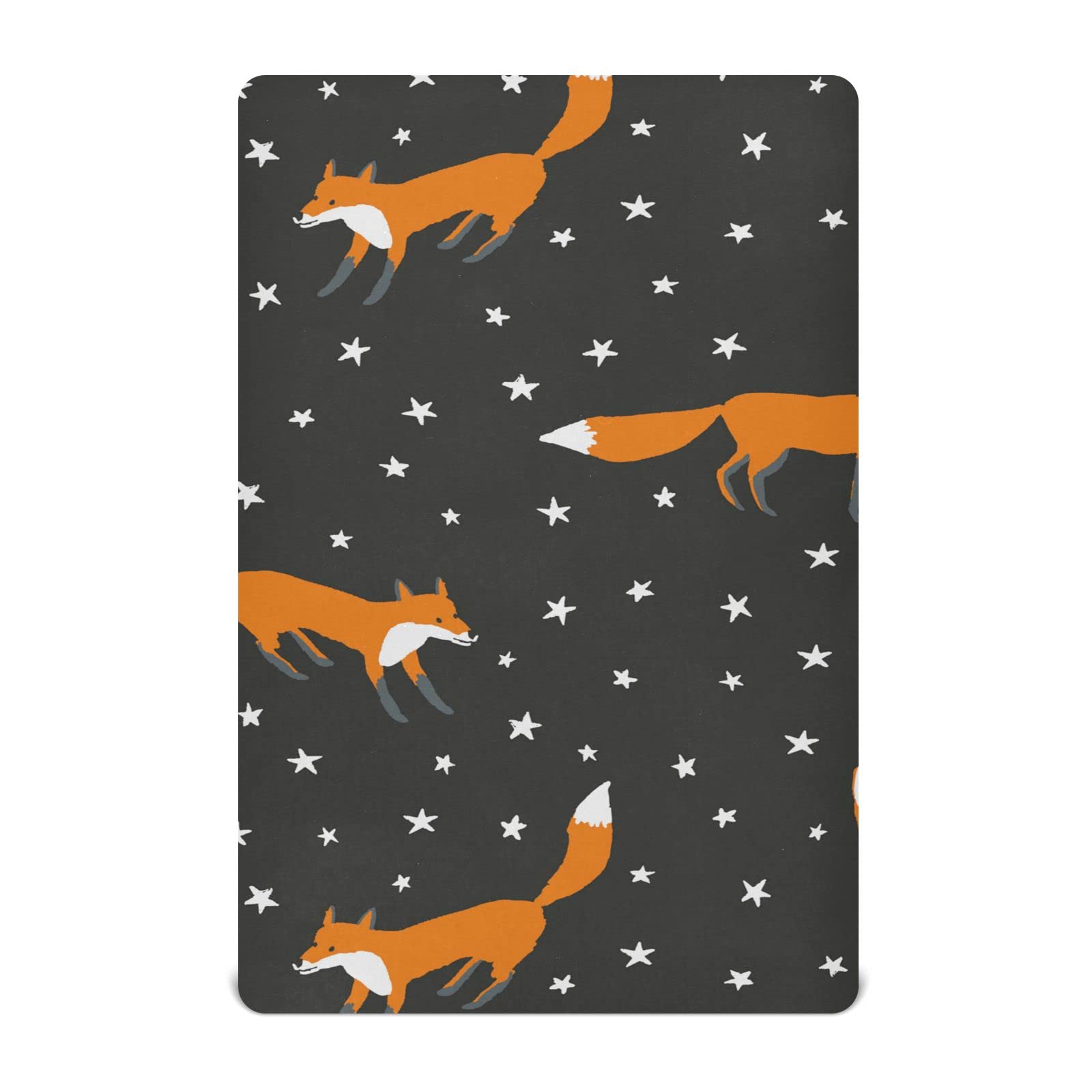 Fox Animals Stars Black Crib Sheets, Elastic Fitted Porta Crib Sheets Fitted, Modal Fabric, 52 * 28 * 9, M