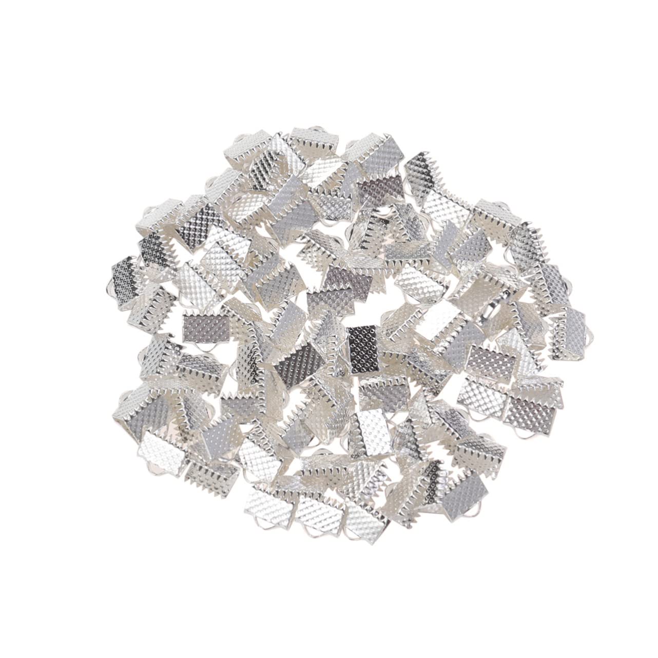 ULDIGI 8mm Plated Ribbon Ends Buckles Fastener Clasps Textured Crimp End Clamps Zipper Clips 100pcs Perfect for Jewelry DIY