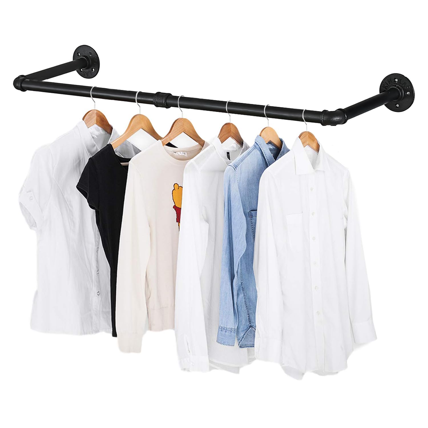 72” Industrial Pipe Clothes Rack Wall Mount - Heavy Duty Up To 135 Lbs, Black Steel For Laundry & Closet