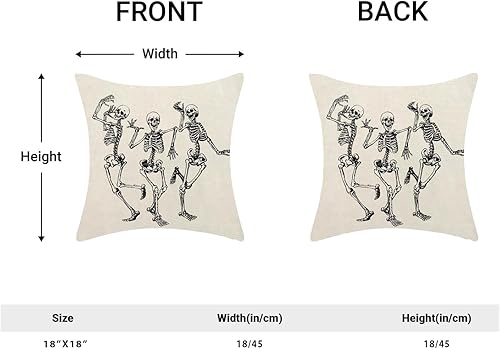 Miniatura 2 de Juego de 2 fundas de almohada de Halloween de 16 x 16 pulgadas, diseño de esqueleto de calavera de Halloween, almohadas decorativas de lino,