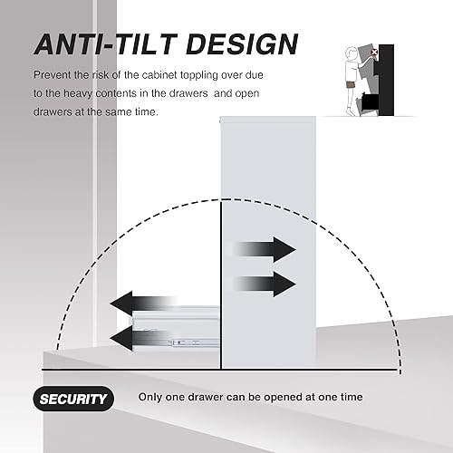 Miniatura 4 de Archivador de metal para oficina en casa, archivador vertical alto de 4 cajones con cerradura para carta A4Legal, color blanco