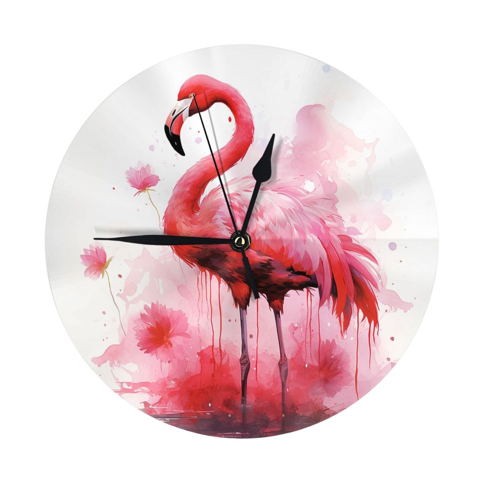 FodPand Flamingo Watercolor Wall Clock - 10 Inch Silent Non-Ticking Modern Wall Clocks Battery Operated - Classic Simple Minimalist Analog Round Decorative Clock for Kitchen, Home, Office