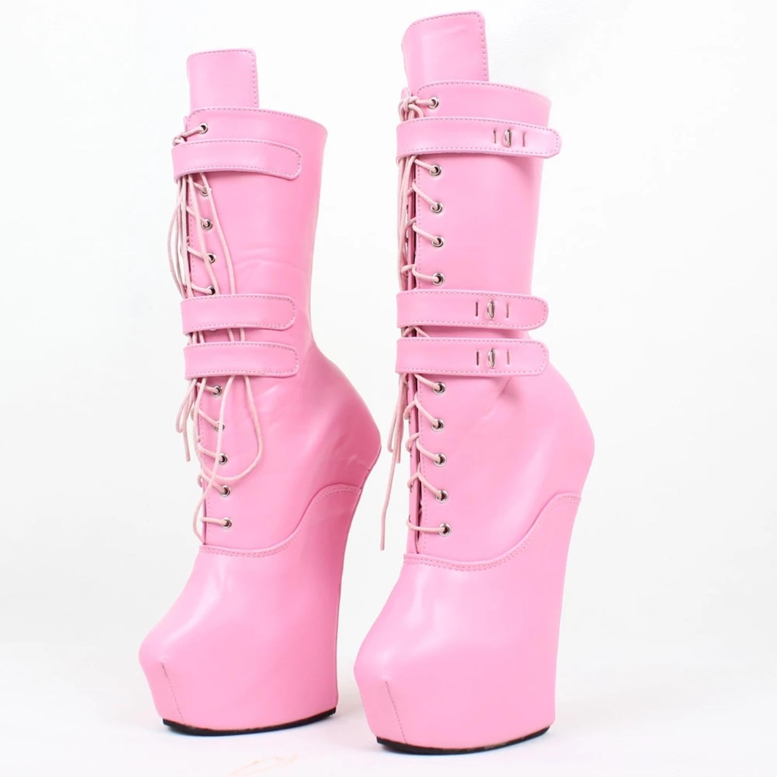 APOTIKENBST High Heels Sexy 46 Platform Heelless Ballet 20CM Super High Ankle Boots,Pink-38