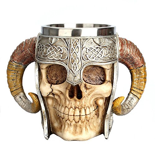 Pawaca Taza del cráneo, Taza del cráneo del Acero Inoxidable 3D, Taza de café del cráneo del Acero Inoxidable para la Bebida, café, Cerveza, Jugo de Sangre, Medieval Guerrero Vikingo Taza