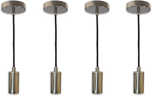 Miniatura 30 de Royal Designs, Inc. Iluminación colgante colgante, enchufe de luz colgante sin llave en forma de cilindro y toldo, cobre antiguo con cable de tela