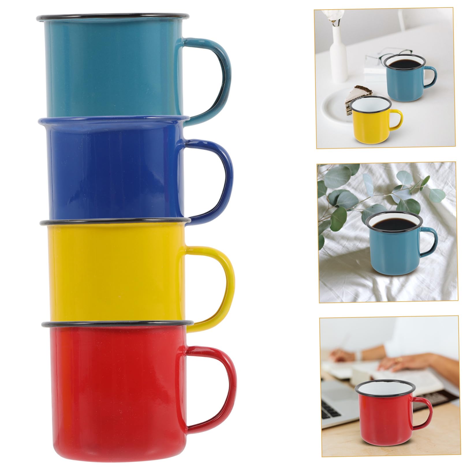 BESPORTBLE 4 Stück Emaille Becher 8cm Gesunde Leichtgewichtige Camping Becher Aus Emailliertem Stahl Extra Große Wasser Und Kaffeetasse in Rot Gelb Blau Und Grün Für Zuhause Und Outdoor