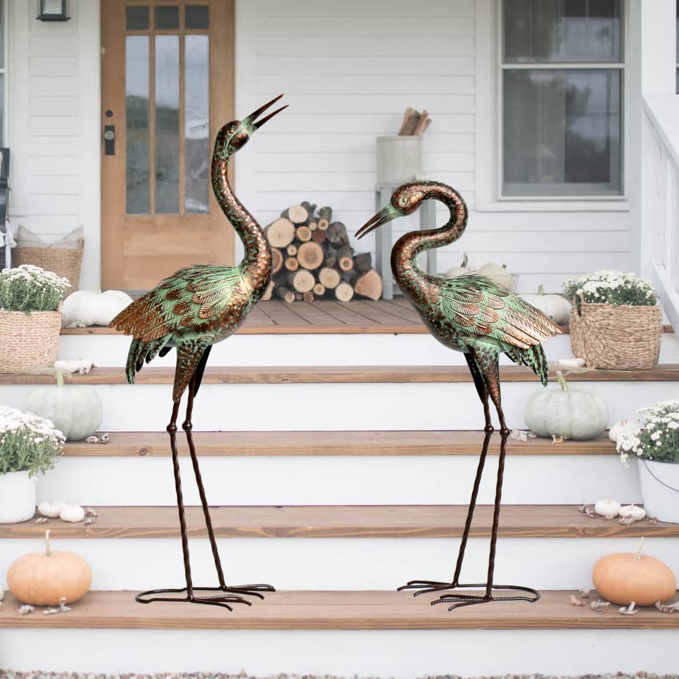 Garden Crane Statues, Blue Heron Sculptures for Outdoor, Cranes Decor ...