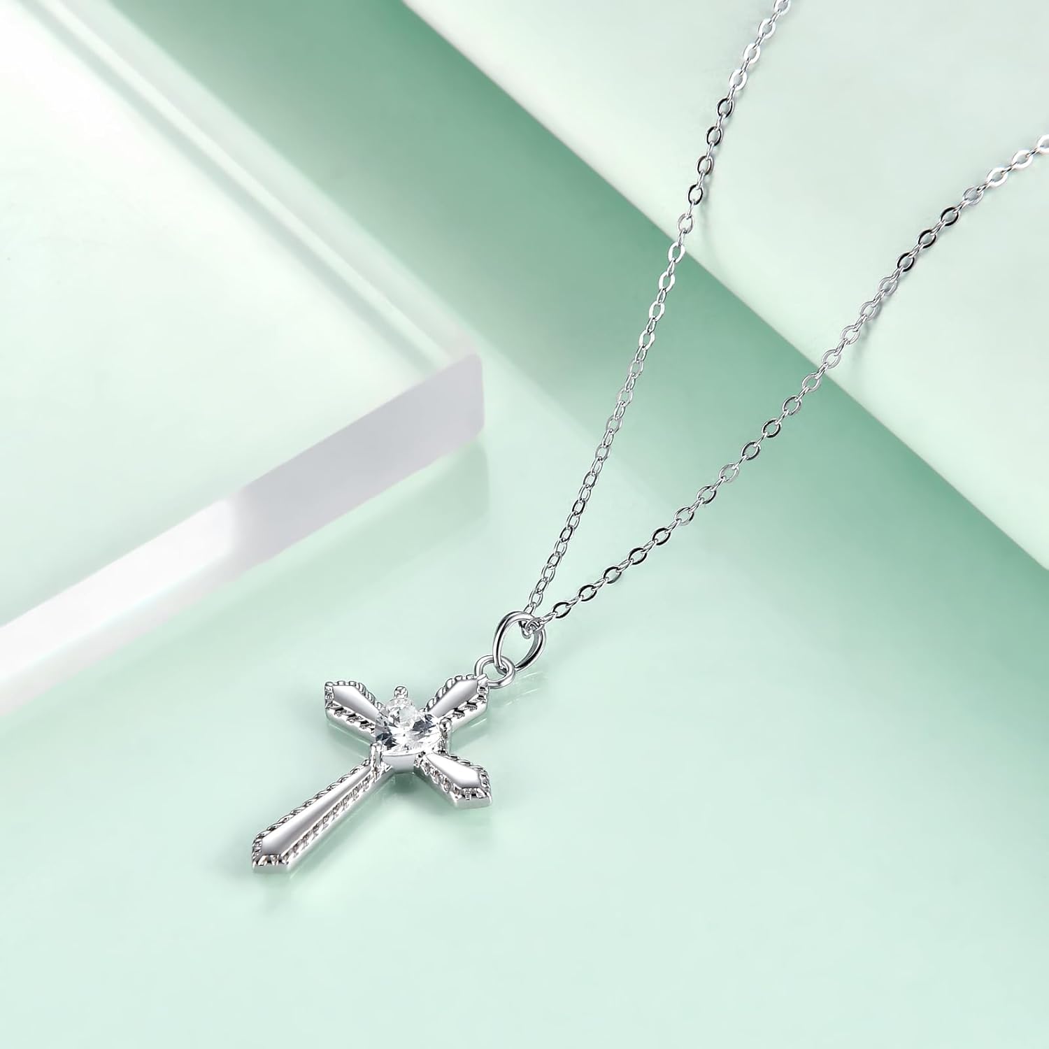 Rnivida 925 Sterling Silver Cross Pendant Necklace with Heart Cz, Women's Religious Jewelry - Image 4