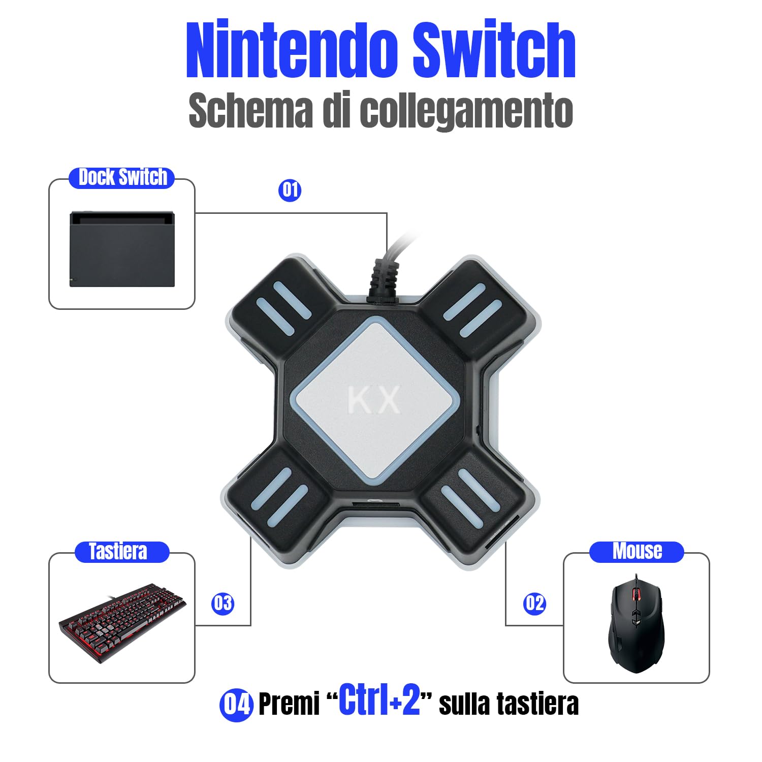 Mcbazel Convertitore KX USB per Tastiera Mouse Gioco Adattatore per PS4/ PS3/ Xbox One/NS Switch Console Convertitore(Non compatibile con Switch2)
