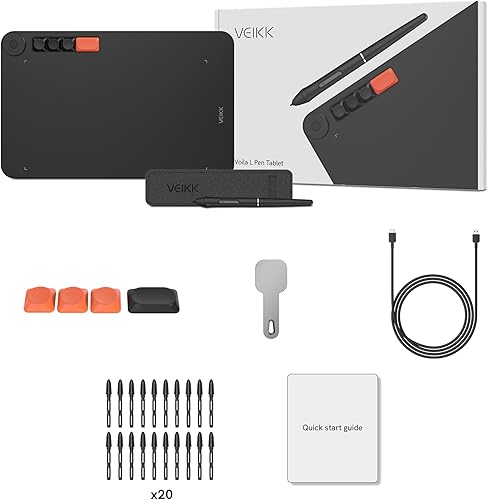 Miniatura 9 de Tableta de dibujo gráfica VEIKK Voila L de 10 x 6 pulgadas, con 4 teclas de acceso rápido personalizadas para teclado, lápiz capacitivo sin batería