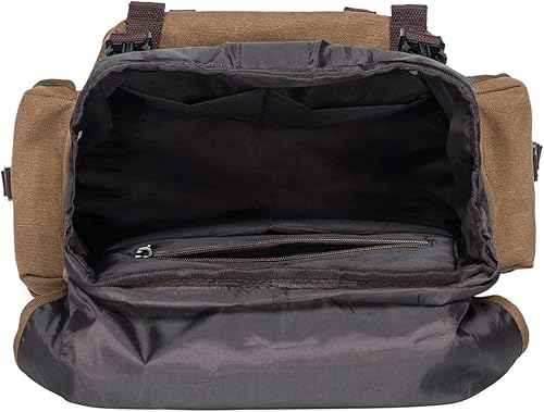 Miniatura 7 de KAUKKO Mochila vintage casual de lona y cuero, 18-lona caqui, Mochilas de mochila