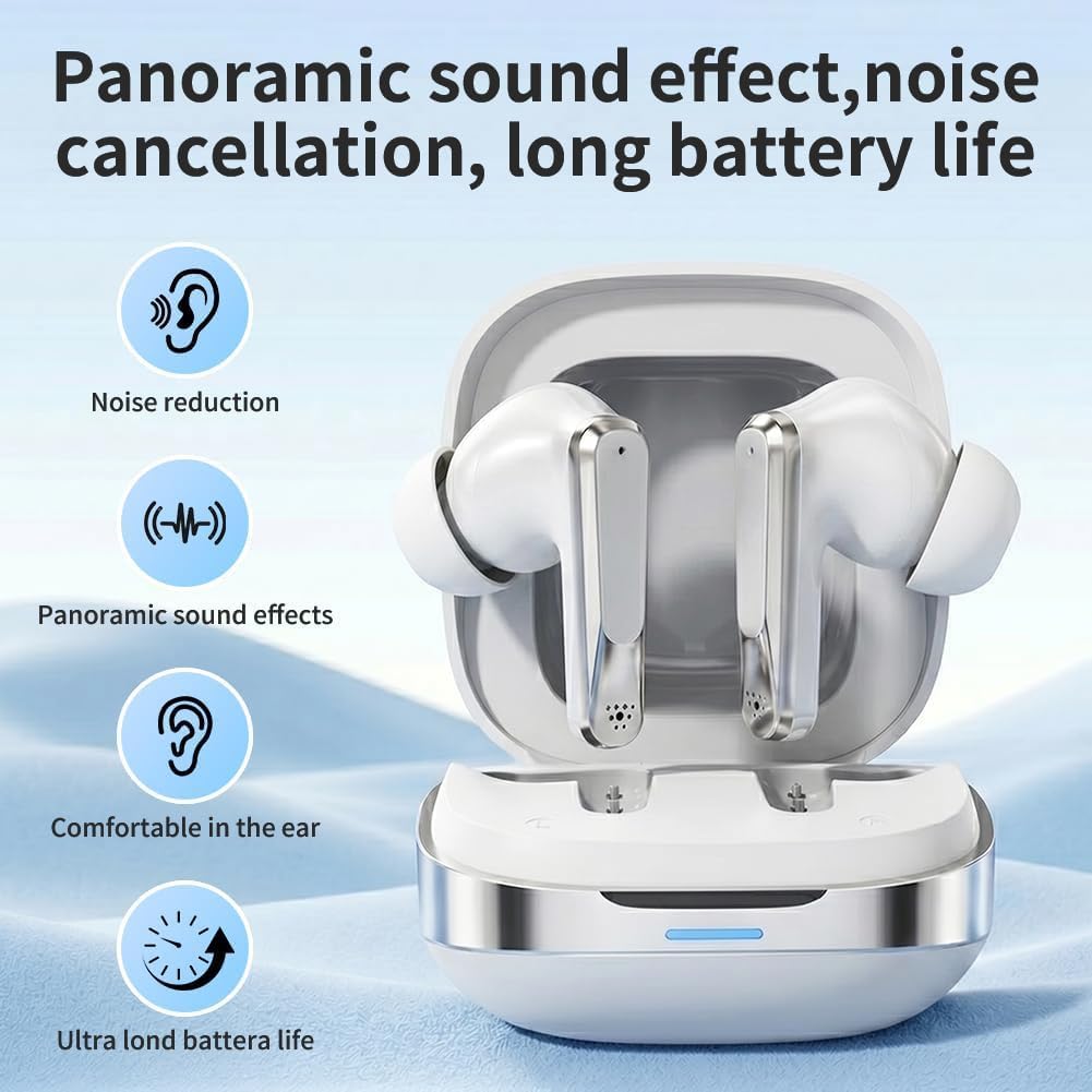 Écouteurs Bluetooth, écouteurs Intra-Auriculaires sans Fil, Bluetooth 5.4, 30 Heures de Lecture stéréo, étanches Professionnels, Interface USB-C, réduction Intelligente du Bruit （Blanc）
