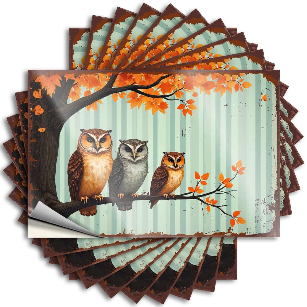 Backyard Accessories Affirmation Decals - Three Owls Sitting On A Tree Branch. Removable Decal Garage Easy Peel for Billiard(6X9CM)