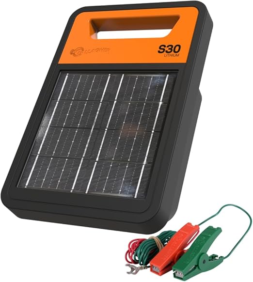 Gallagher S30 Solar Electric Fence Charger with Lithium Battery | Powers Up to 20 Miles / 60 Acres of Fence | Solar Lithium Technology | 0.3 Stored Joule Energizer | Portable and Super Tough