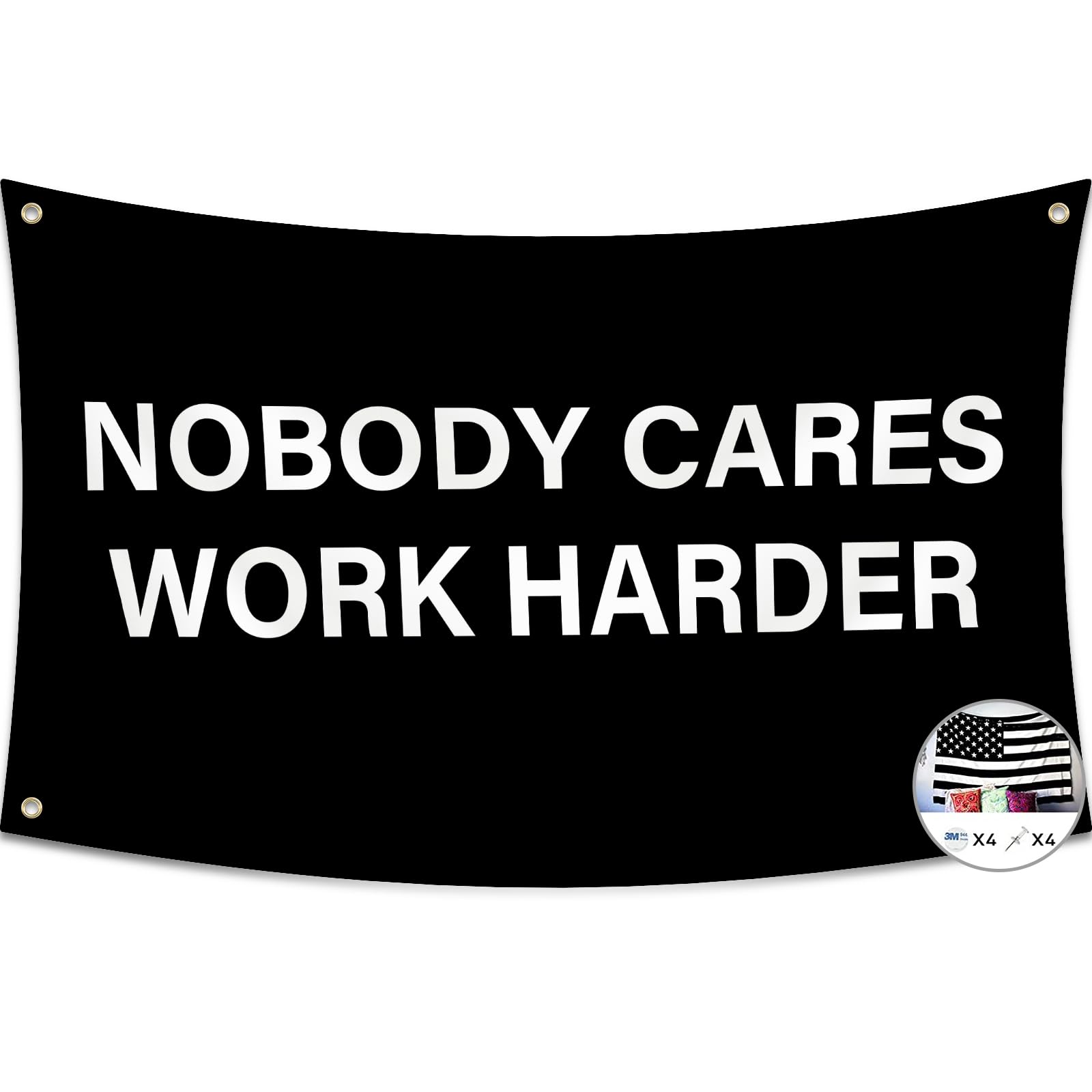 Probsin Nobody Cares Work Harder Flag 3x5 Ft Gym Funny Sport Inspirational Poster Tapestry Man Cave Motivational Wall Decor Flags for College Dorm Room Decoration,Outdoor,Parties,Home,Bedroom,Indoor