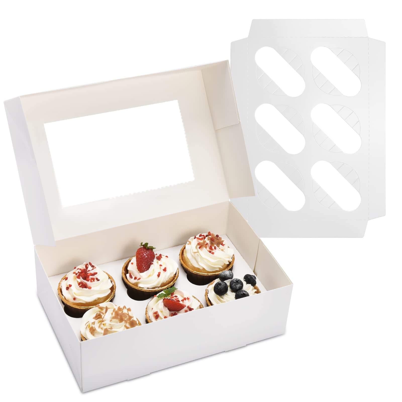 Buy Ecoki 10 x 6 Cavity Cupcake Boxes with Window and Inserts Extra