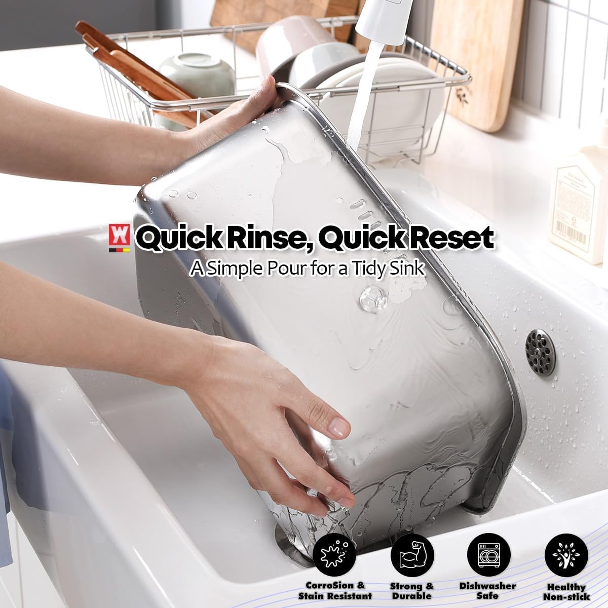 Portable Stainless Steel Washing-Up Bowl 10L (2.64 Gal), Large Multipurpose Dishpan for Kitchen Sink, Camping & Outdoor Dish Tub (Washing-Up Bowl)