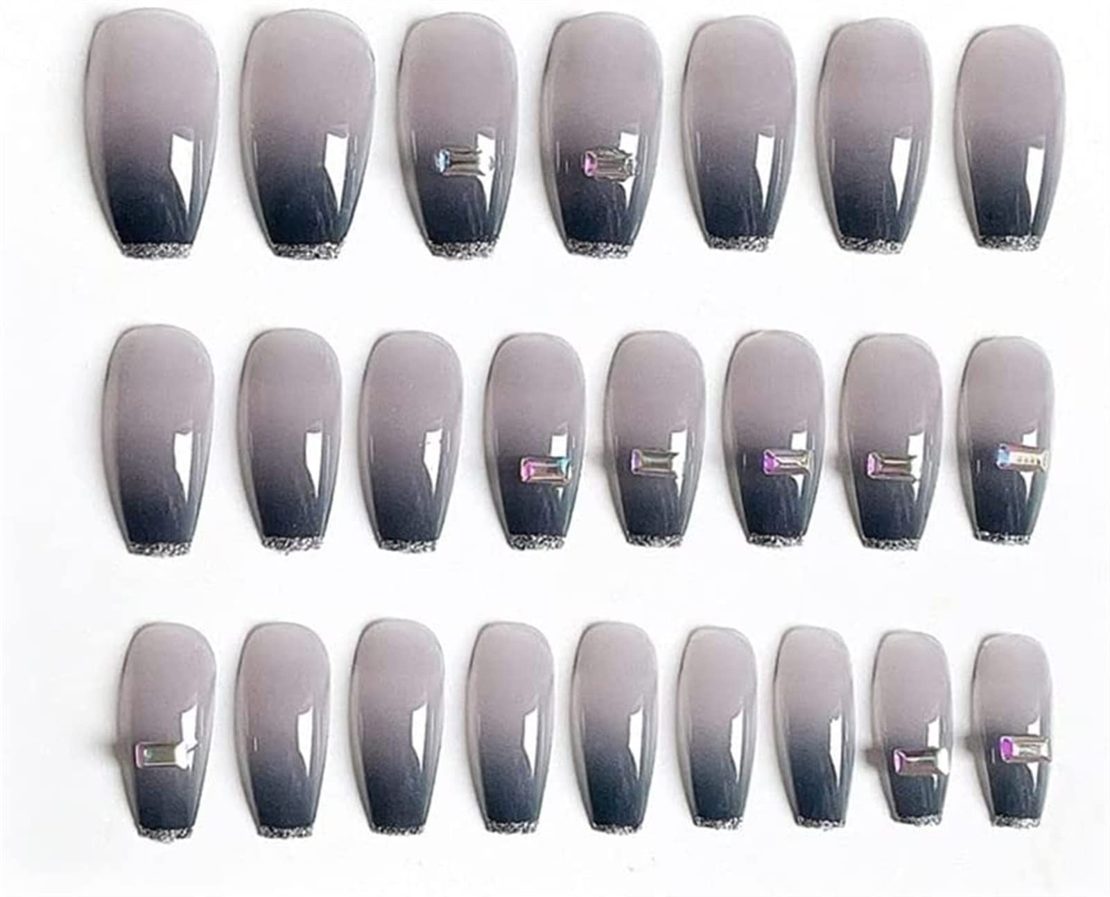 24pcs Press On Nail Medio Lungo Staccabile Jelly Gradient con Design Unghie finte Ballerina indossabile Unghie finte Copertura Completa Nail Tips per Le Donne Nails Art