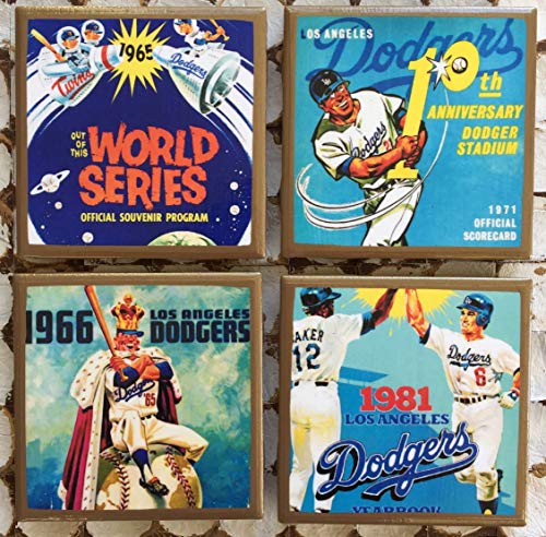 Vintage LA baseball program cover coasters with gold trim