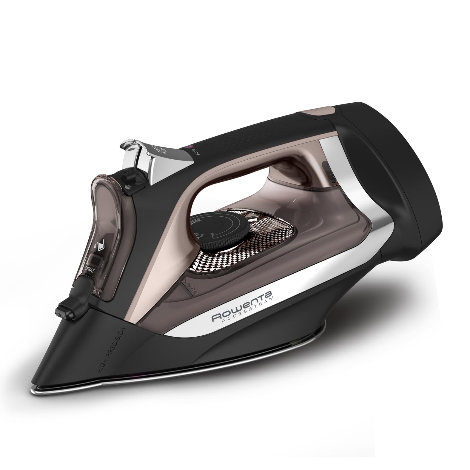 Rowenta, Iron, Access Stainless Steel Soleplate Steam Iron with Retractable Cord, Powerful Steam Diffusion, Auto-off, Anti-Drip, 1725 Watts, Ironing, Black Clothes Iron, DW2459