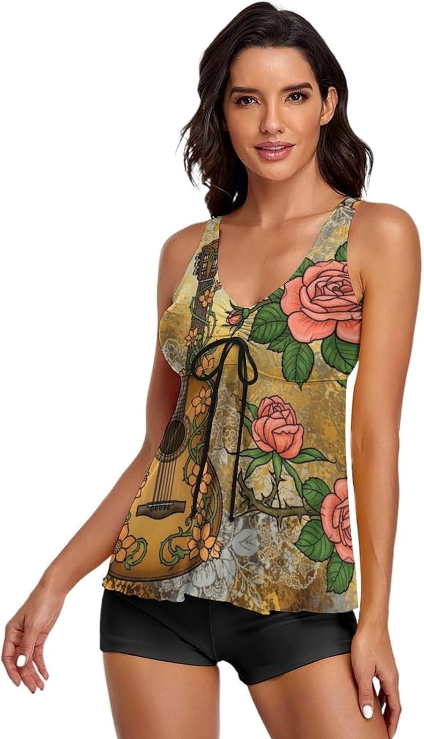 Women Tankini Swimsuits with Shorts, Beach Vacation Pool Party Two Piece Bathing Suits Quick Dry