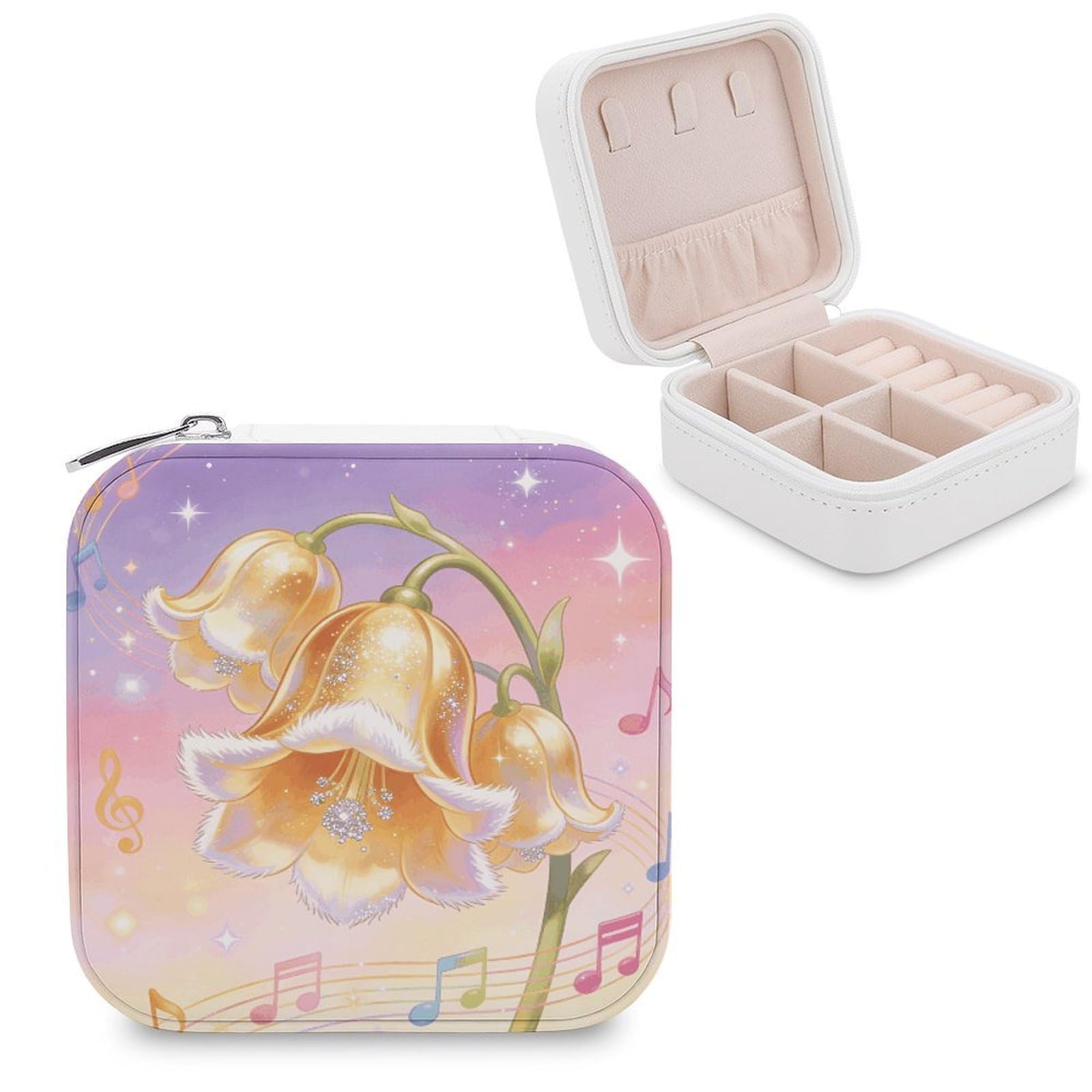 LZQPOEAS Jingle Bloom Jewelry Box, PU Patterned Storage Case, Portable Travel Jewelry Organizer Box for Storing Rings, Pendants, Earrings, Necklaces, And Women's Specialized