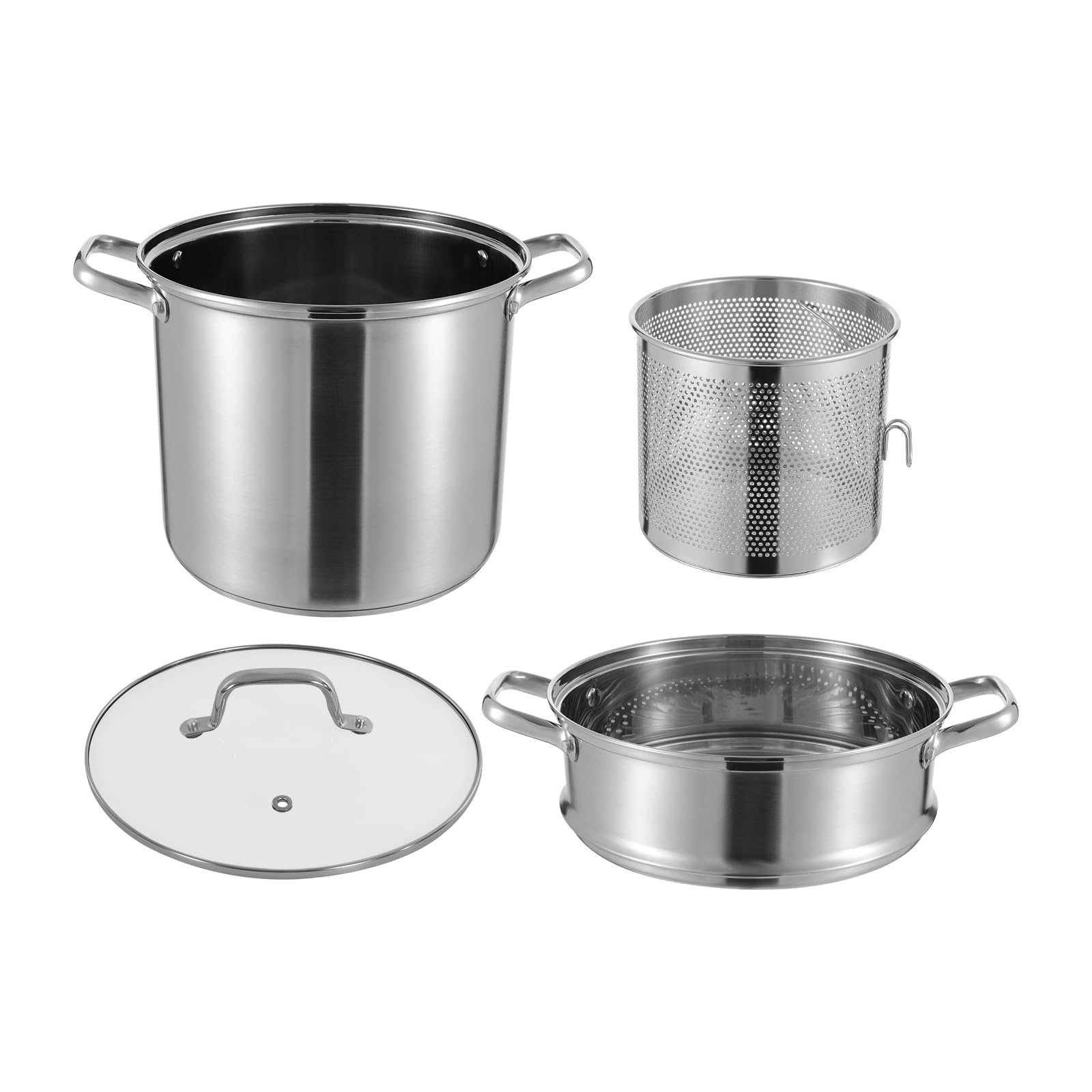 OUKANING Pentola per asparagi e pasta, 8 l, Ø 28 cm, altezza 36 cm, con colino per asparagi, alta con coperchio in vetro, per pasta, patate, verdure