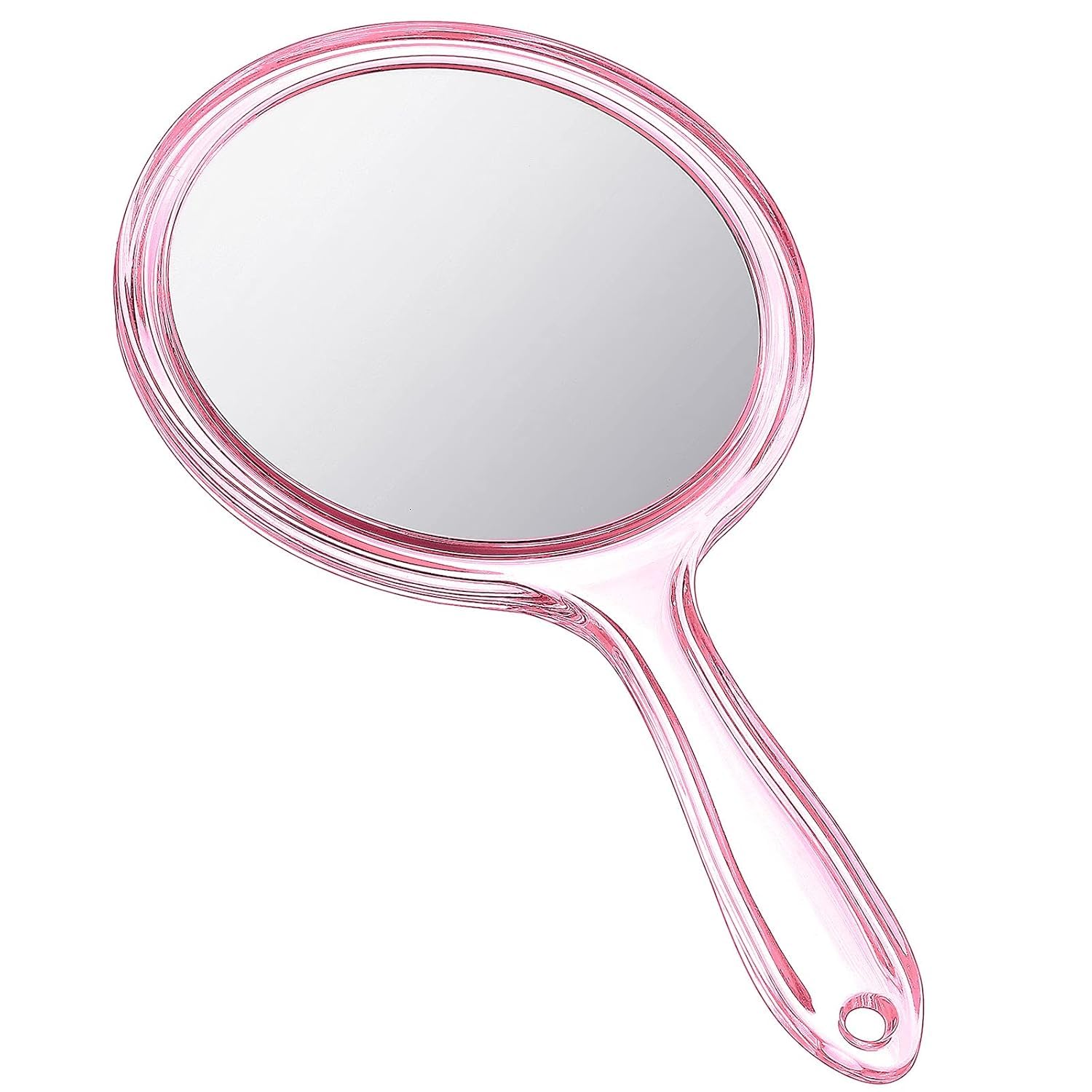 Click Charm Hand Mirror Double Sided Handheld Mirror 1X/ 5X Magnifying Mirror with Handle Mirror Rounded Shape Makeup Mirror (Pink Transparent)-image-31