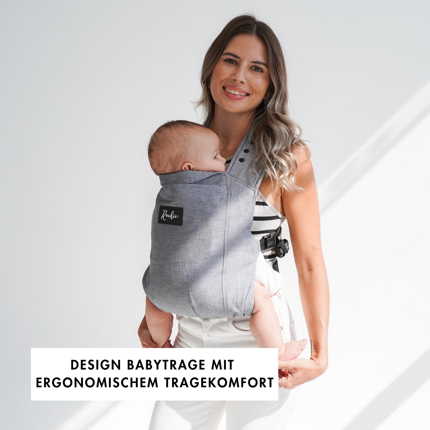 ROOKIE Babytrage Classic Dunkelgrau - Bio Baumwolle Bauchtrage für Neugeborene bis 15kg ergonomisch