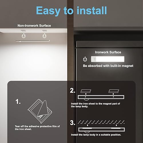 Miniatura 7 de MOAMI Luz LED de armario de 3 colores 66 LED regulable USB recargable sensor de movimiento luces magnéticas para debajo del gabinete 1100 mAh