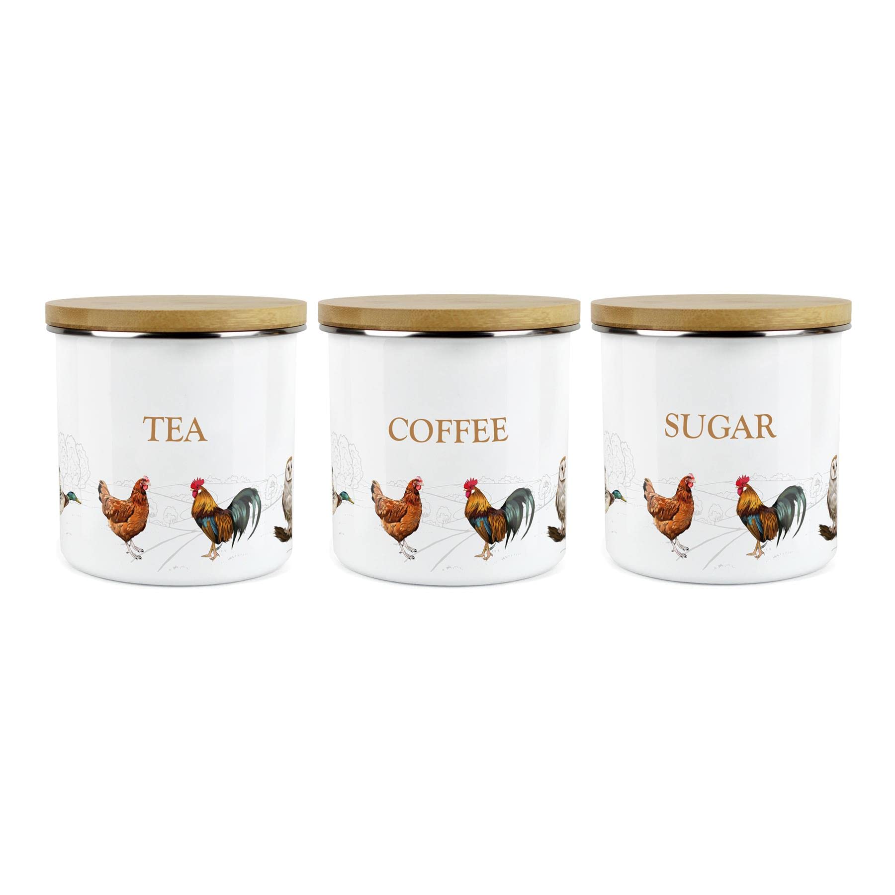 Purely Home Country Farm - Juego de recipientes de almacenamiento de alimentos para té, café y azúcar, color blanco esmaltado