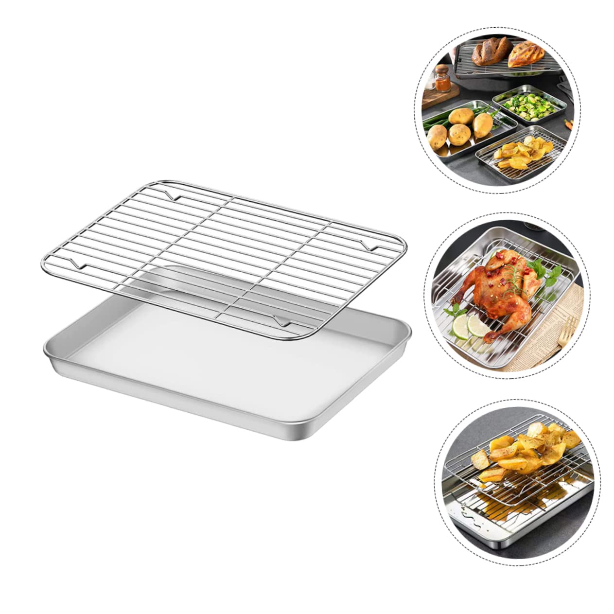 Zerodeko Bandejas Para Hornear De Acero Inoxidable Rejilla Metálica Multifuncional Para Camping Bandeja De Cocina Resistente Al Desgaste Para Hornear Pan El Camping