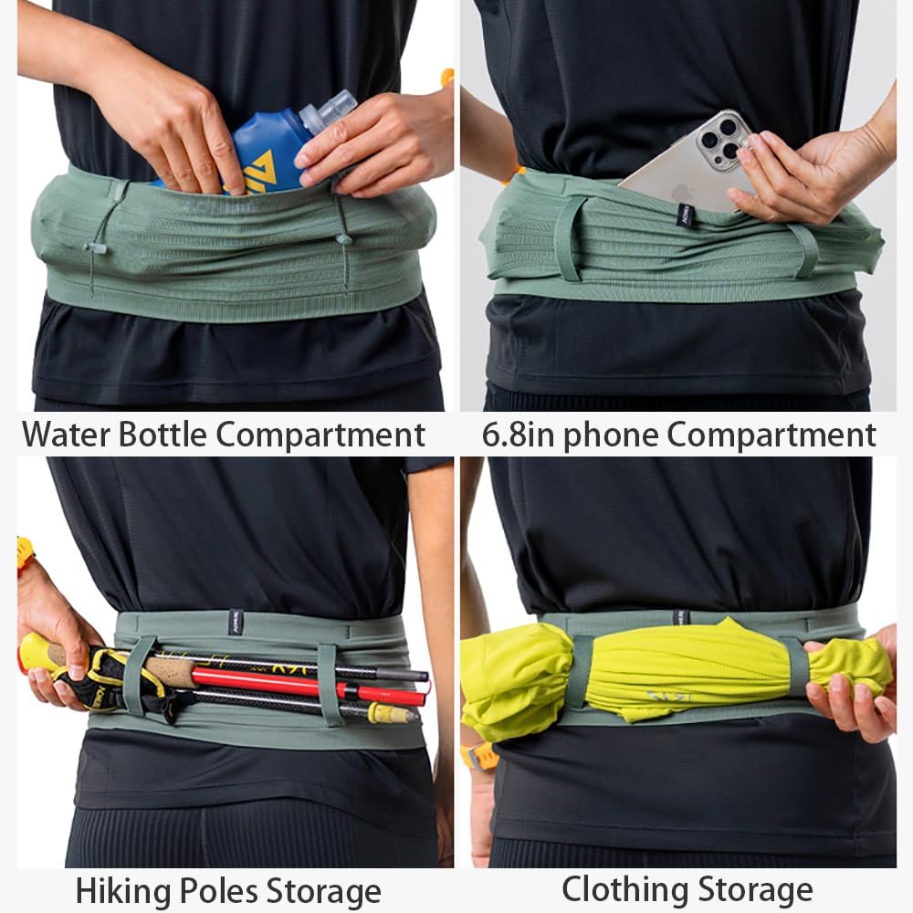 AONIJIE Running Belt with 250ml Soft Flask for Women and Men Lightweight & Non-slip Black Fanny Pack Fits All Size Phones Passport and More (Light Green, M)