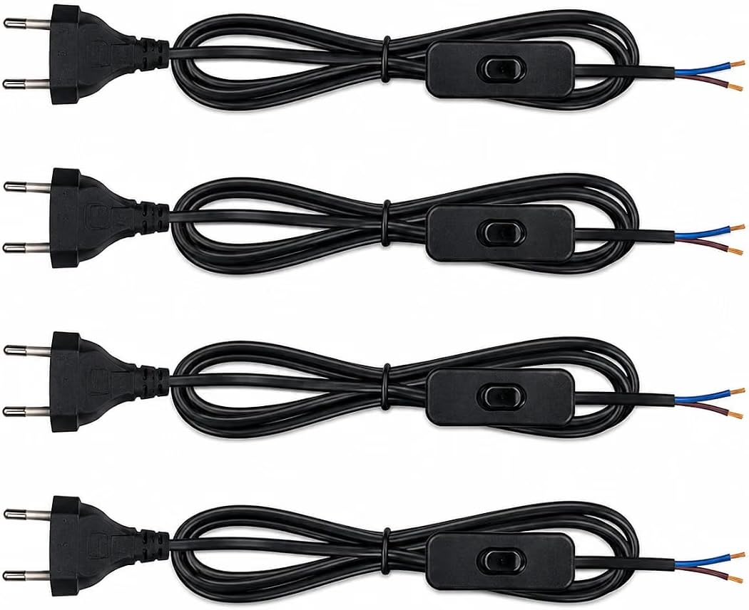 2-pin plug-in light fitting long wire with switch on/off button cable/cord for table lamps & home decor 1.5 meter long power cable for multipurpose uses