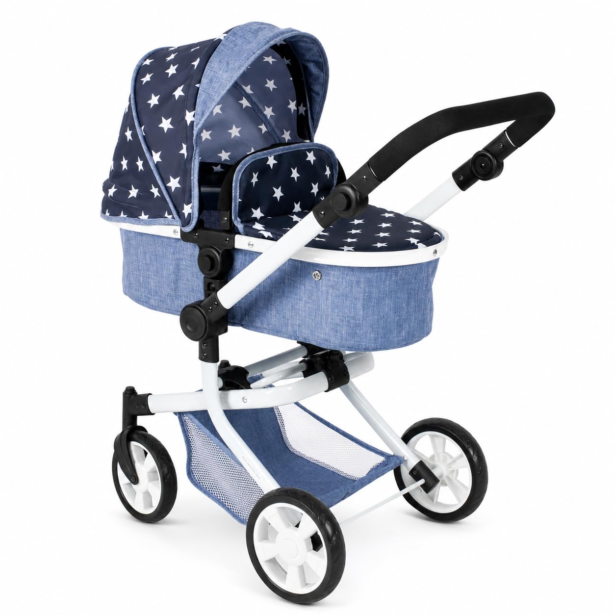 Bayer Chic 2000 - Wózek dla lalek Mika, wózek dla lalek kombi 2 w 1 dla dzieci w wieku od 4 do 8 lat, wózek dziecięcy dla lalek do 52 cm, gwiazdka, granatowy