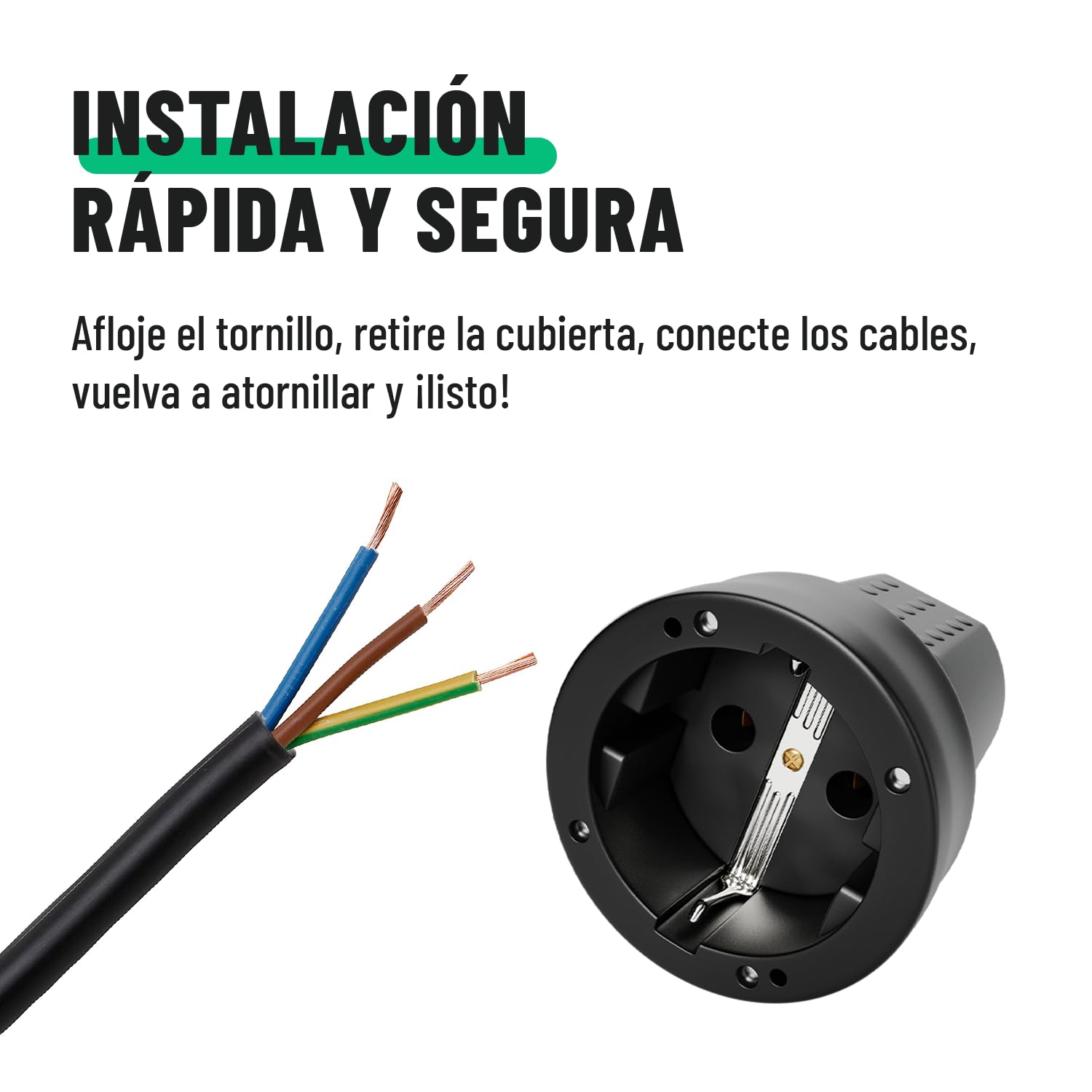 greate 1x clavija enchufe hembra y enchufe macho exteriores de goma con protección contra doblez, 230V, 16A, 3,7kW & IP44